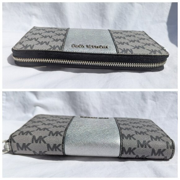 FINAL PRICE DROP Michael Kors Large Zip Around Wallet MK Signature Gray Silver - Picture 3 of 12